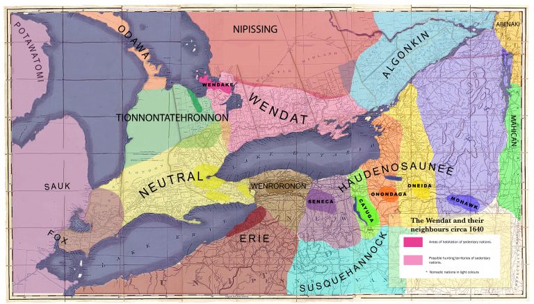 Map of indigenous nations in what would become eastern Canada and the northeaster United States. 