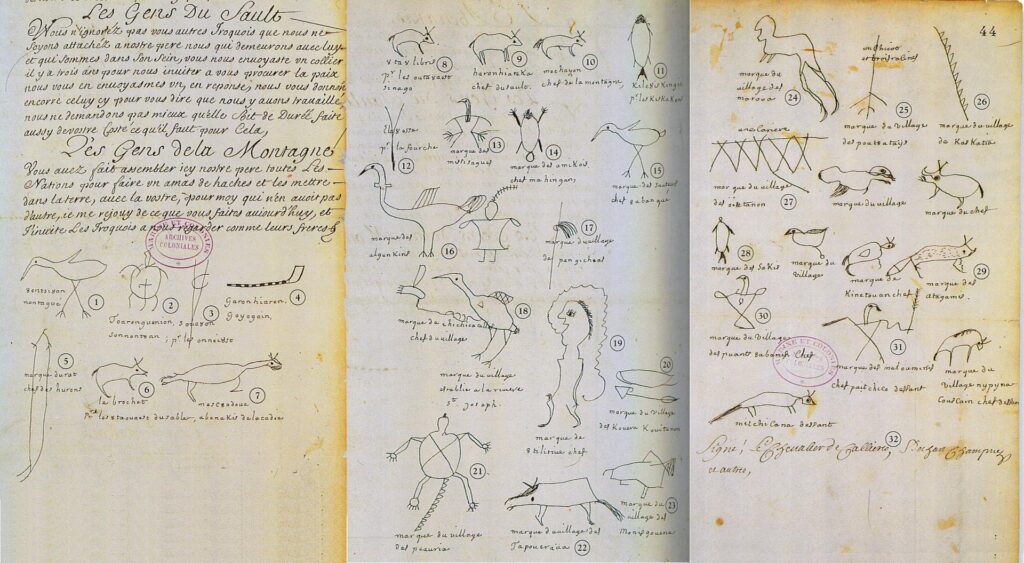Great Peace of Montreal with the pictographic signatures of all the participating Chiefs.