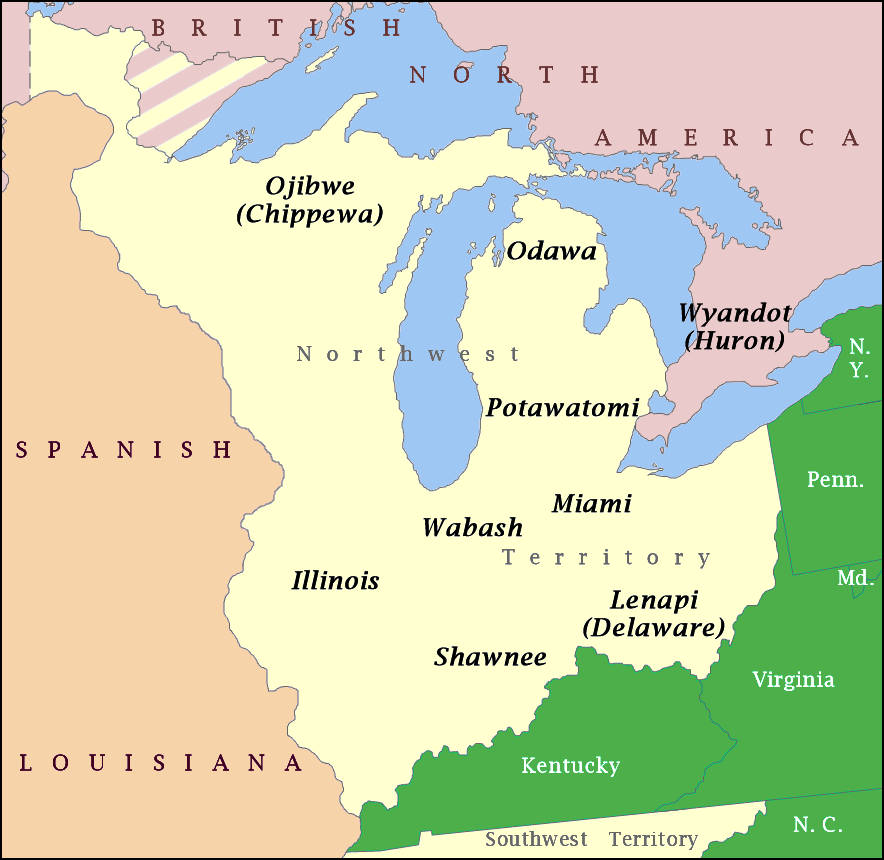 Map of the nations in the Ohio River Valley and Great Lakes region in the United States.
