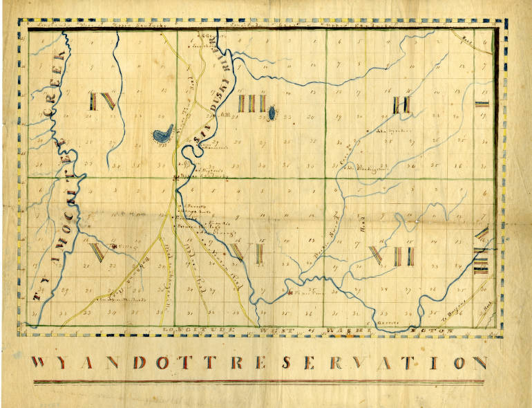 Map of the Wyandot Grand Reserve in Ohio. The map is labelled "Wyantott Reservation."